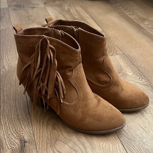 Express Brown Fringe Ankle Boots